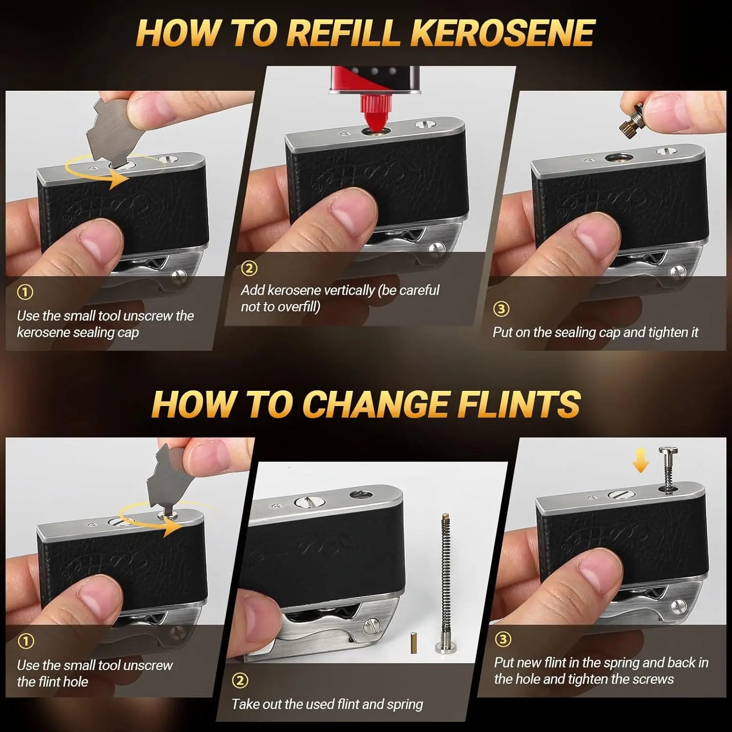 Vintage Kerosene Lighter, Windproof Soft Flame, Metal and Leather Trench Lighter, Fluid Refillable Pocket Lighters