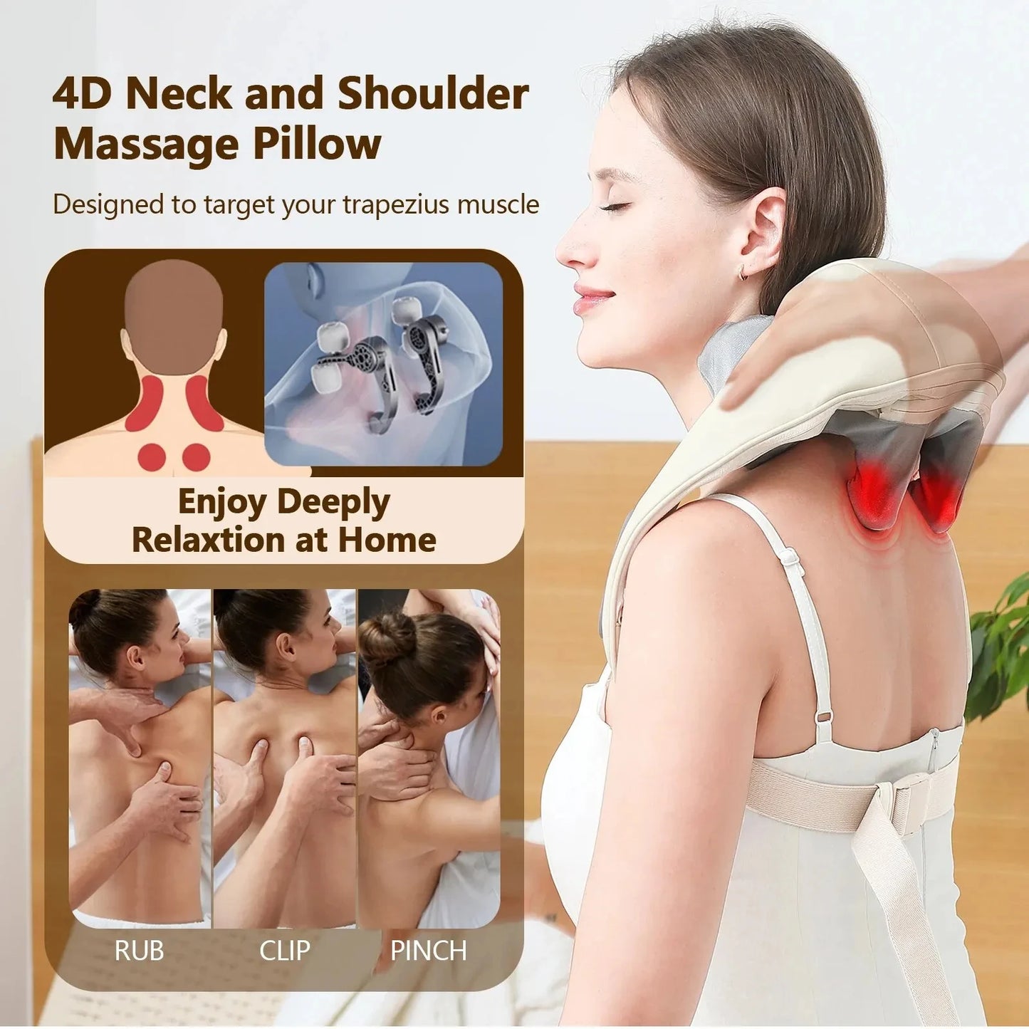 Electrical Shiatsu Back Neck Shoulder Body Massager Heated 6D Kneading Car/Home Massage Shawl Best Gift