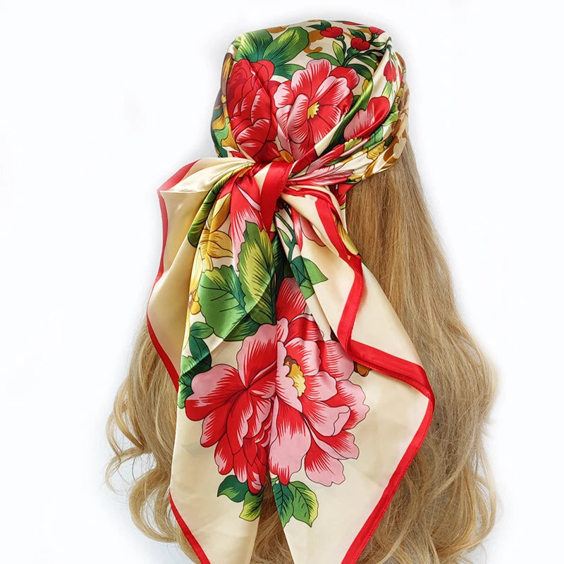 Retro Women Silk Scarf Bandanna Fashion Bohemian Pattern Square Hijab Lady Wrap Headband foulard muffler