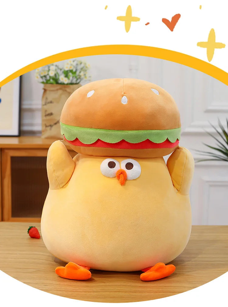 Cartoon Burger And Chicken Plush Toy Soft Throw Pillow