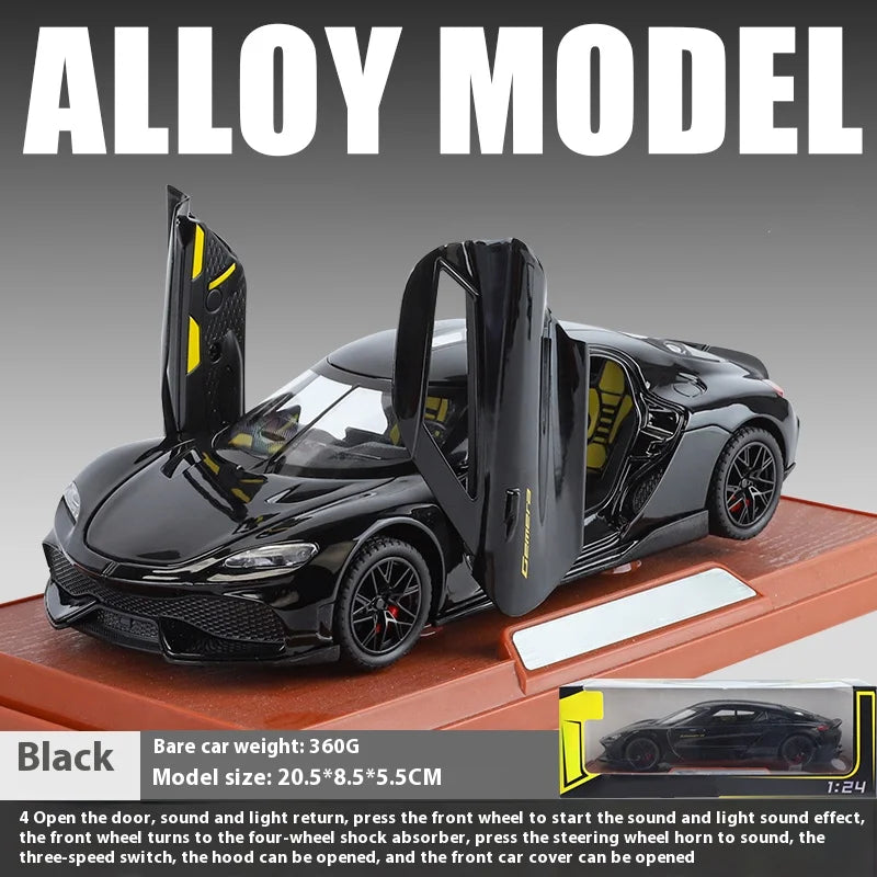 1:24 Gemera GT Sports Car Alloy Diecast Metal Model Sound Light Pull Back Toy Boys Simulation Car Model Ornament Present