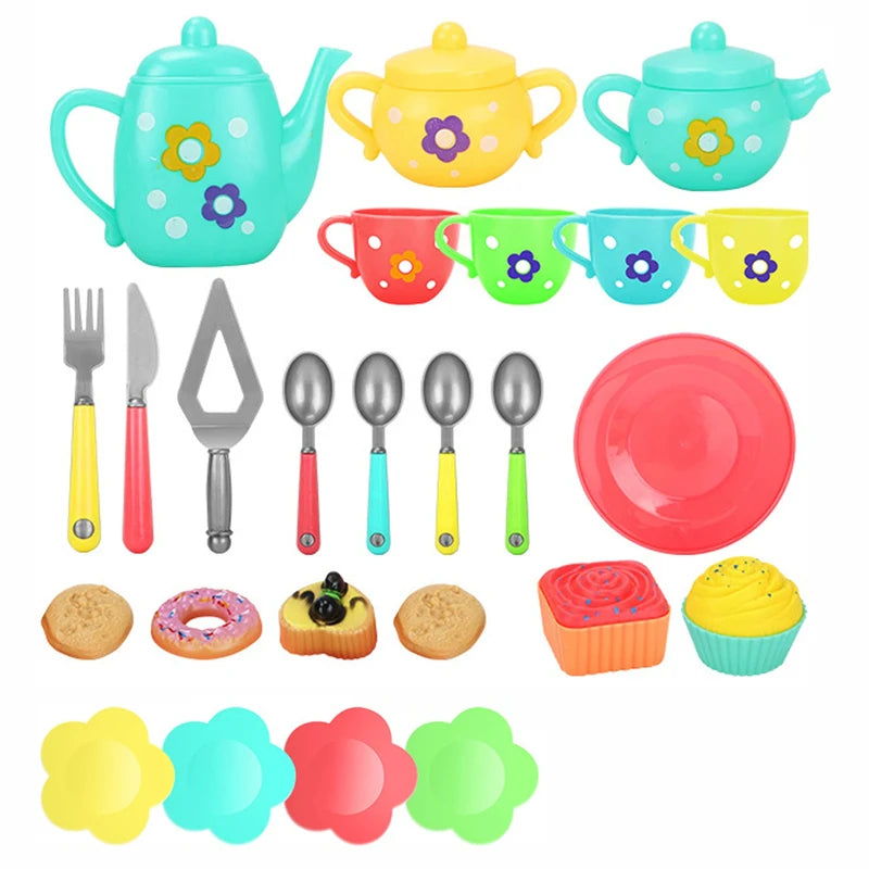 Afternoon Tea Set Toys for Girls Boys Colorful Simulation Play House Tea Cup Teapot Spoon Saucer Cake Kit Toys