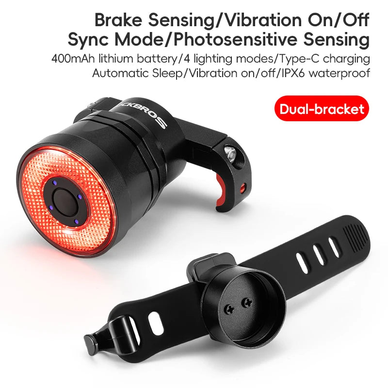 Smart Brake Sensing Bike Taillight IPX6 Waterproof Type-C Synchronized Bicycle Rear Light MTB Road Cycling Tail Light