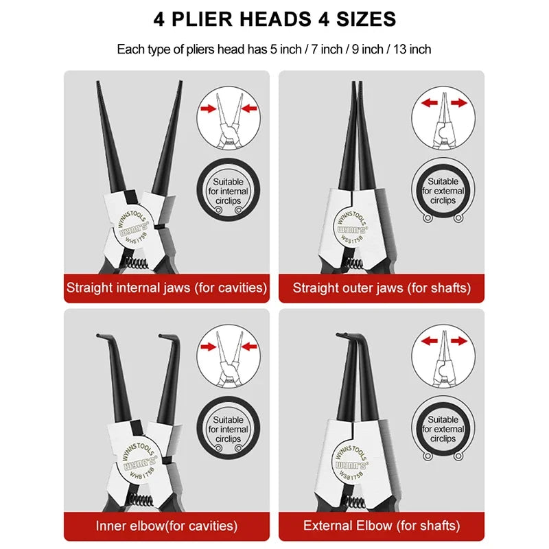 5/7/9/13 inch Snap Ring Pliers Set Lock Ring Circlip Pliers for Removing Installing Puller Locking Rings Shafts Hand Tool