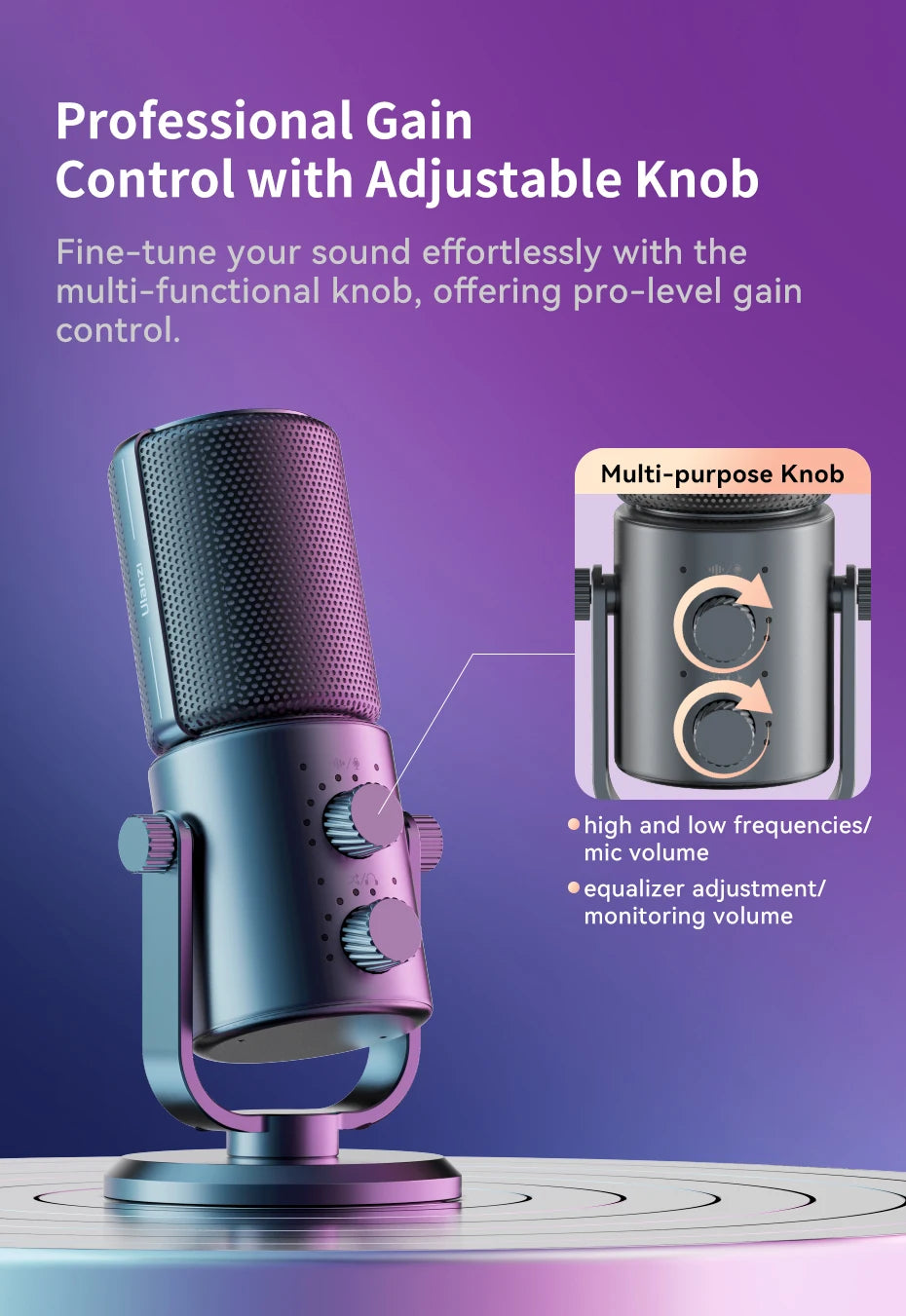 Condenser Microphone Cardioid Pattern Microphone Real-Time Monitoring for Smartphone Laptop Computer  40Hz-20KHz