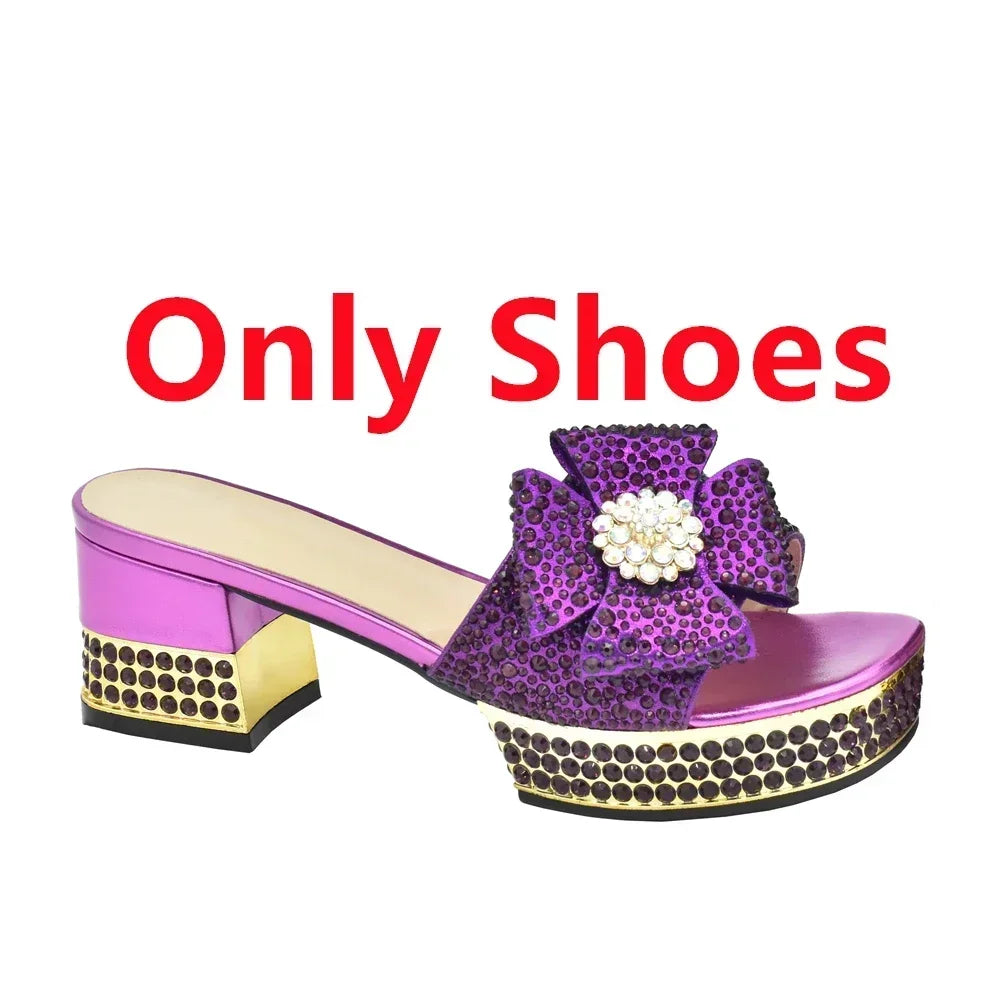 Nigerian Italian Shoes and Bags Set Decorated with Rhinestone Luxury Shoe and Bag Set for Party in Women