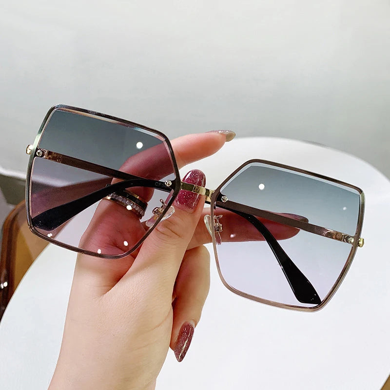 Fashion Rimless Sunglasses Women Square Glasses Luxury Shades