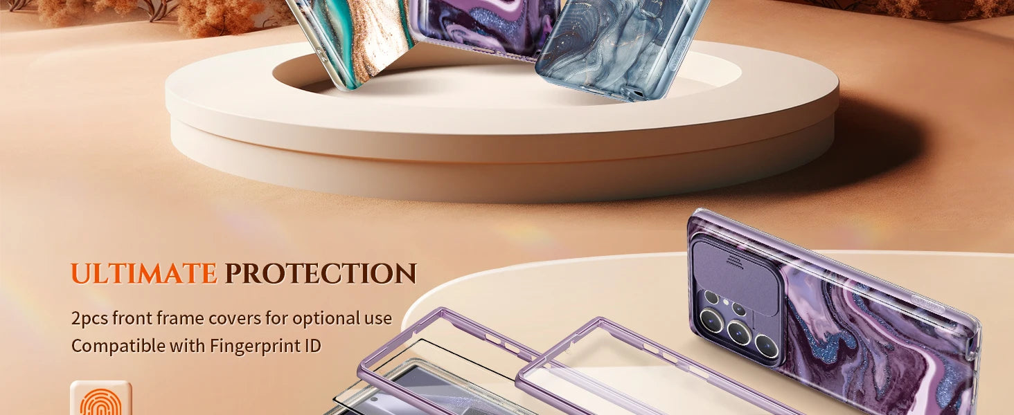 Marble Pattern Design for Samsung Galaxy S24 Ultra Case Built-in Screen Protector Shockproof Slim Fashion Women's Phone Case