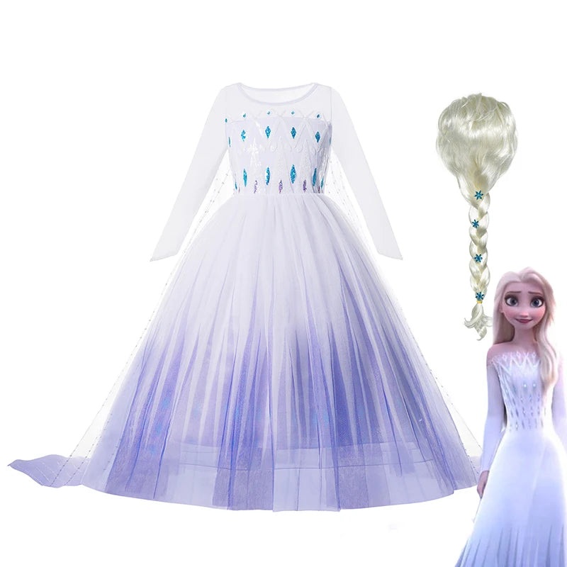 Frozen Princess Elsa Dresses For Girls Costume Kid Cosplay Snow Queen Fantasia Mesh Clothes Carnival Birthday Party Dress