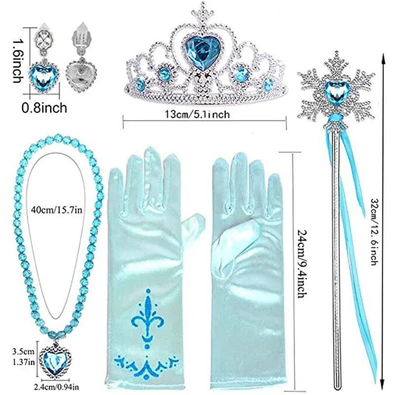 Girl Elsa Cosplay Accessories  Princess Snow Queen Dress Up Jewelry Wand Crown Necklace Earclips Photography Role Play Props