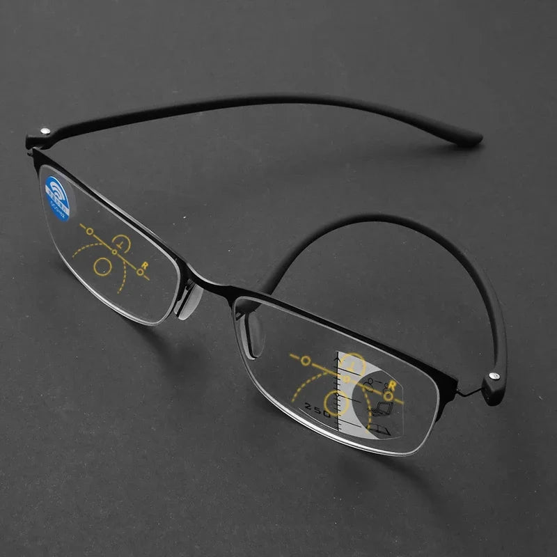 Half Frame Multifocal Reading Glasses for Men TR Progressive Bifocal Eyeglasses Blue Light Presbyopic Eyewear 1.0 2.0 3.0