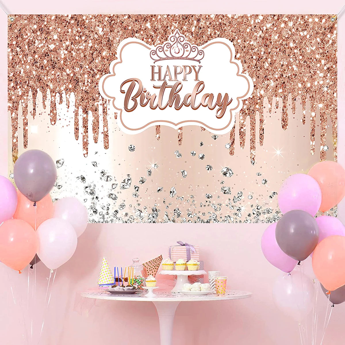 Gold Glitter Happy Birthday Party Backdrop For Photo Black  Happy Birthday Adult Theme Party Decoration Supplies DIY Backdrops