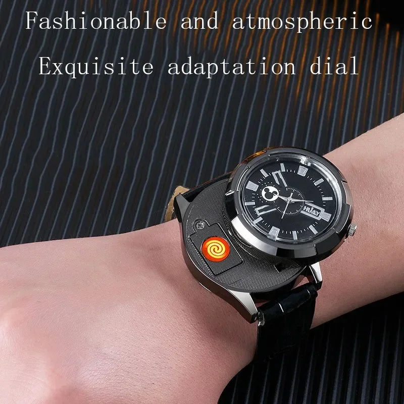 Rechargeable Metal Creative Watch Lighter Cool Trend Tungsten Filament Cigarette Lighter Men's Gift Cigarette Accessories