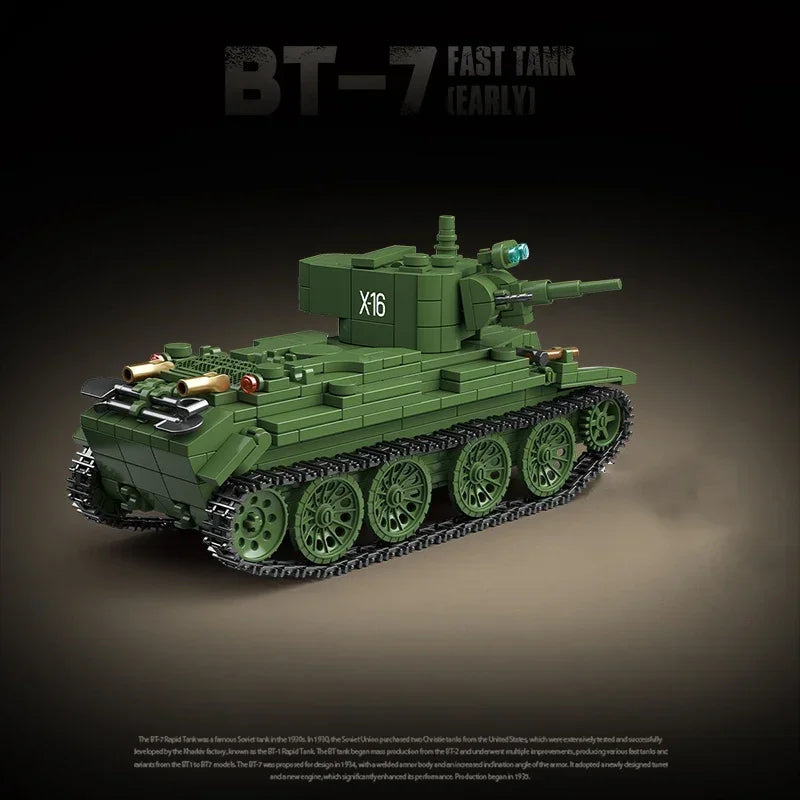 Soviet series BT-7 fast tank early version Military Series WW2 Tank Building Blocks  Bricks Model Set Toys For s Gifts