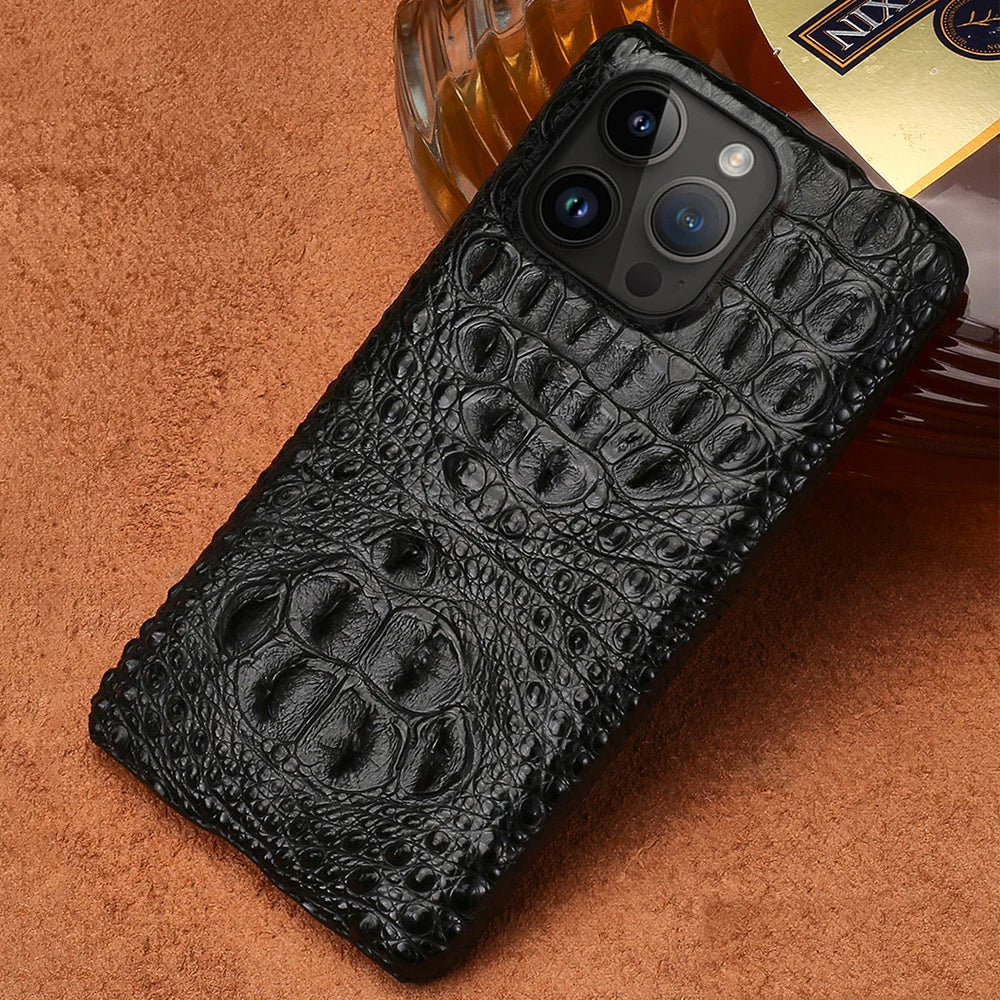 100% Genuine Crocodile Leather Phone Case For iPhone 16 15 14 Pro Max 15Pro 16 Plus Luxury Shockproof Back Cover