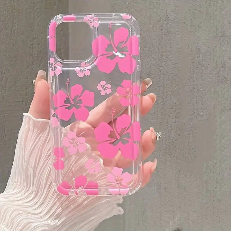 White Flower Clear Phone Case For iPhone 17 16 14 15 Pro Max 16E Air Airbag Shockproof Phone Cover