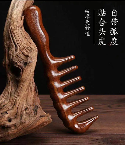 Natural Sandalwood Comb 20 cm Head Meridian  Natural Sandalwood Long Handle-Comb Multifunction Insert Teeth Massage Combs