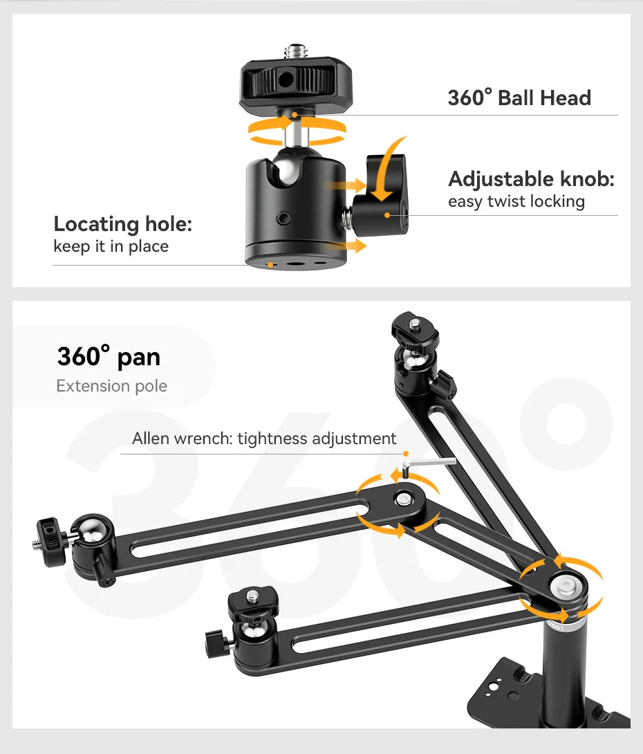 Monitor Adapter with Top Extension Arm for Camera Fill Light COB Light for Live-streaming