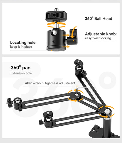 Monitor Adapter with Top Extension Arm for Camera Fill Light COB Light for Live-streaming