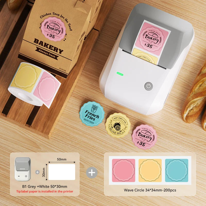 B1 Thermal Label Printer, Bluetooth Portable Sticker Maker 20–50mm, Inkless Barcode Price Tag Label Machine for Business & Food
