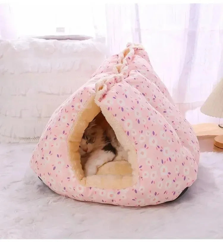 Cartoon Plush Winter Pet Bed for Cats and Small Dogs