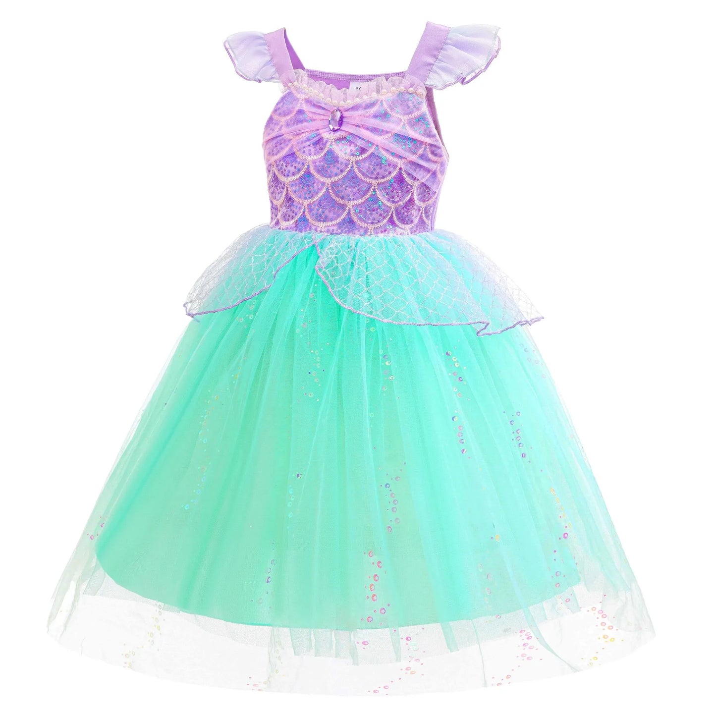 Sparkle Mermaid Princess Dress with Flutter Sleeves Sequin Tulle Party Costume
