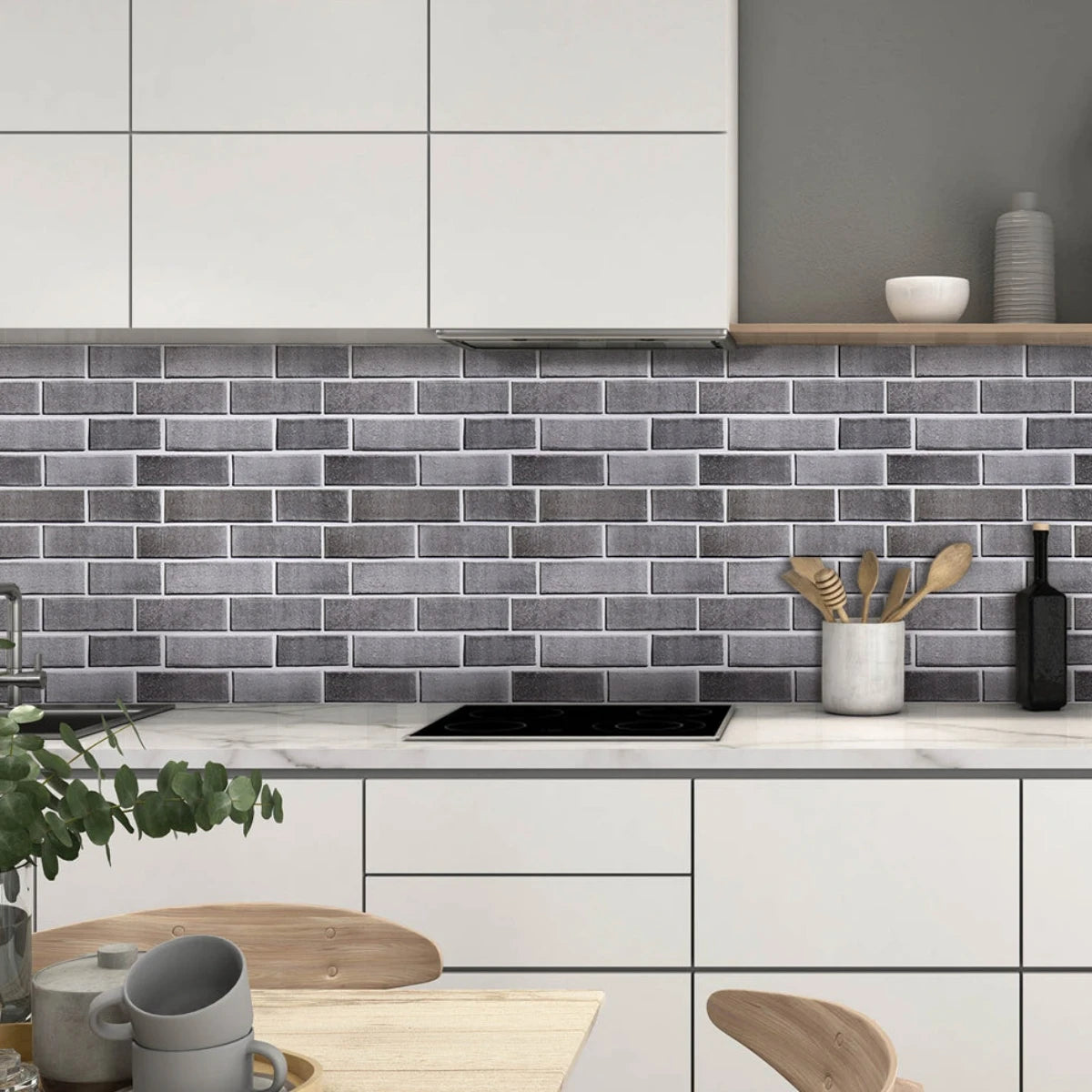 10pcs 3D Wall Sticker Self-adhesive Faux Brick Wall Panel Peel and Stick Kitchen Tile Backsplash Bathroom Wall Tile Sticker