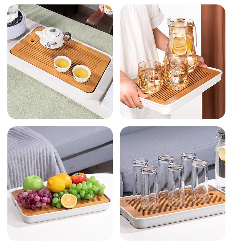 Bamboo Tea Tray Home Living Room Kungfu Tea Set Small Tea Tray Draining Dry Soaking Table Storage Wet And Dry Use