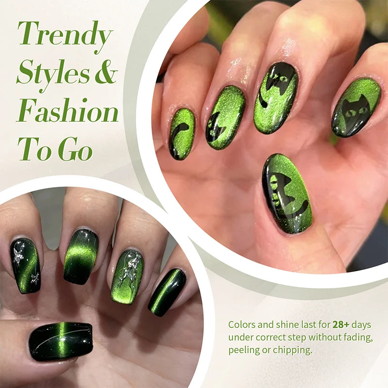 10ml Green Cat  Gel Ultra Shine Semi Permanent Soak Off UV Gel Manicure Nail Art Varnish Sparkling Nail Art