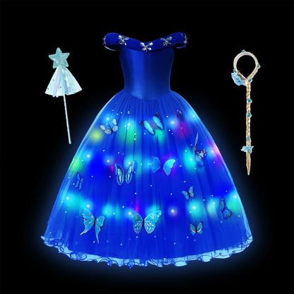 Led Light up Girls Cinderella Princess Dress Disney Cinderella Cosplay Christmas New Year Party Costume Kids Birthday Gown