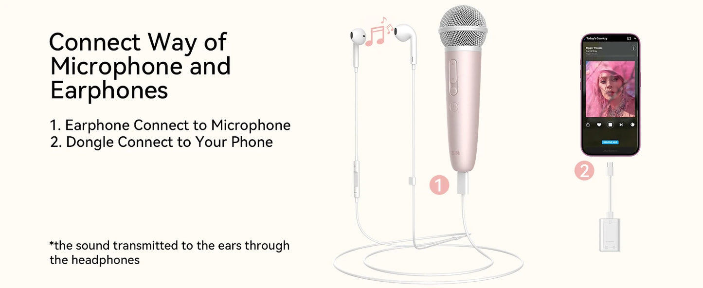 ASMR Recording & Karaoke Wireless Microphone with Earphone Monitoring, DSP Voice Enhancement, AUX Output for Live Streaming & Singing Apps