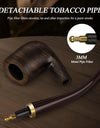 Handmade Smoking Pipe,Ebony Wood Pipe Kit with Replaceable Long Pipe Stem,4-in-1 Pipe Stand Holder,Smoking Pipe Gift Box