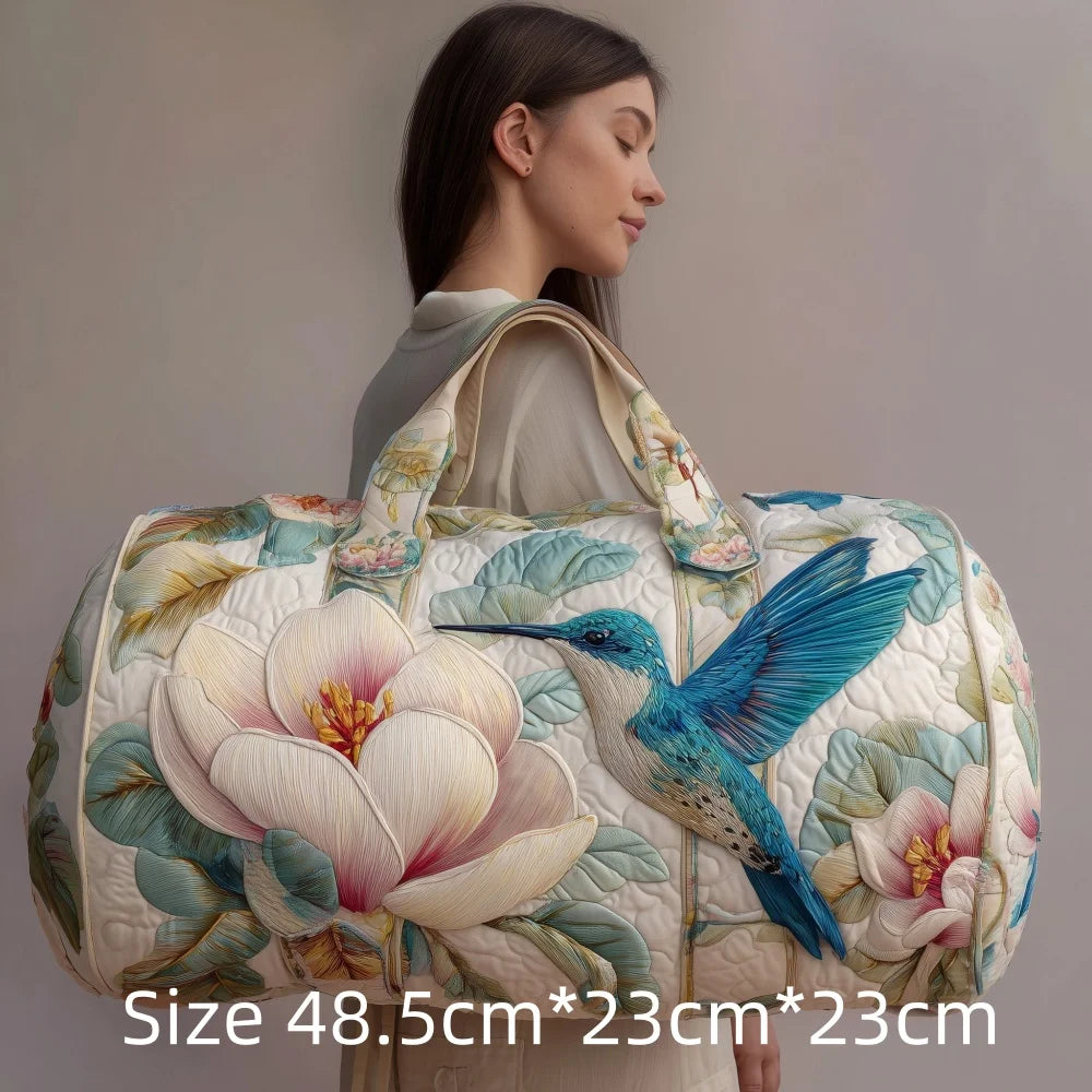 Trending Vintage 3D Quilted Travel Bag Cardinal Bird Floral Printed  Durable Weekend Gym Trip Beach Bag Carry on Tote for Women