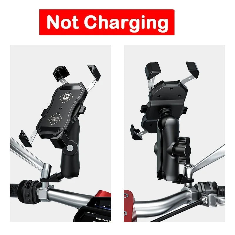 Motorcycle Fork Stem Wireless Charger 15W Qi/USB Quick Charge Phone Holder Handlebar Mirror Mount with 1" Ball for 3.5"-6.8"