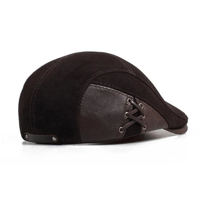 European Style Genuine Leather Caps Beret Man Casual Sheepskin Suede Fitted Duckbill Hats Male