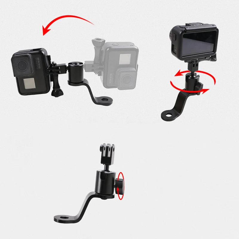 Motorcycle Rearview Mirror Action Camera Mount 360 Degree Adjustable Aluminum Alloy Rotating Bracket for Sports Cameras