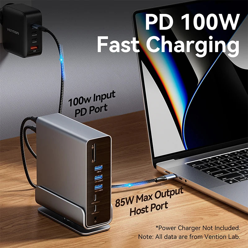 15 in 1 Gen2 USB C HUB Dual 4K@60Hz HDMI-compatible DP USB 3.0 with Power Adapter Docking Station for MacBook Pro M1 M2