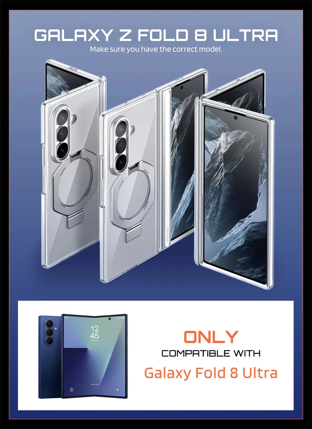 Full Body Rugged Phone Case with Built In Screen Protector and Magnetic Ring Kickstand for Samsung Galaxy Z Fold 8 Ultra