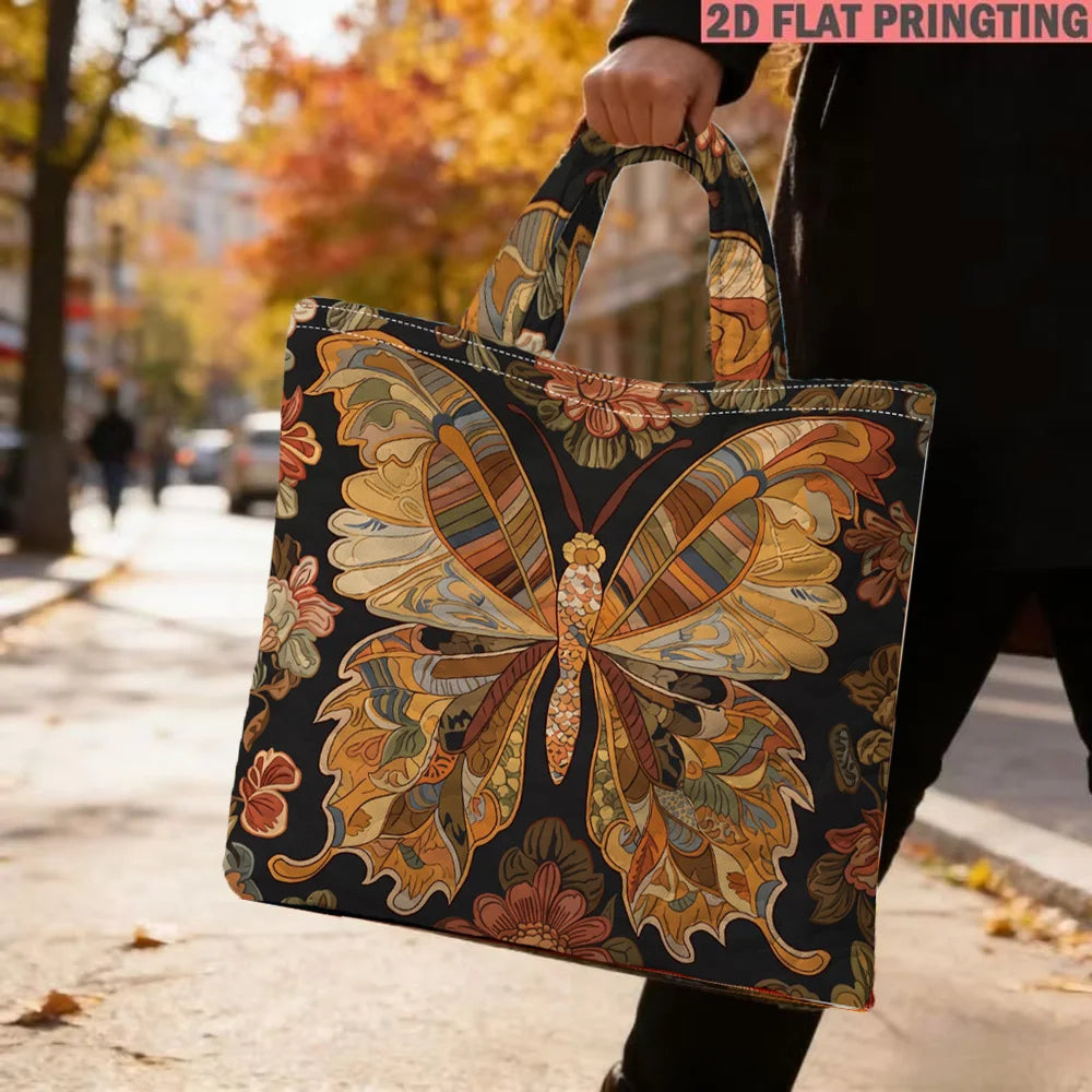 Butterfly Print Quilted Tote Bag Large Capacity Multi Functional Shoulder Handbag