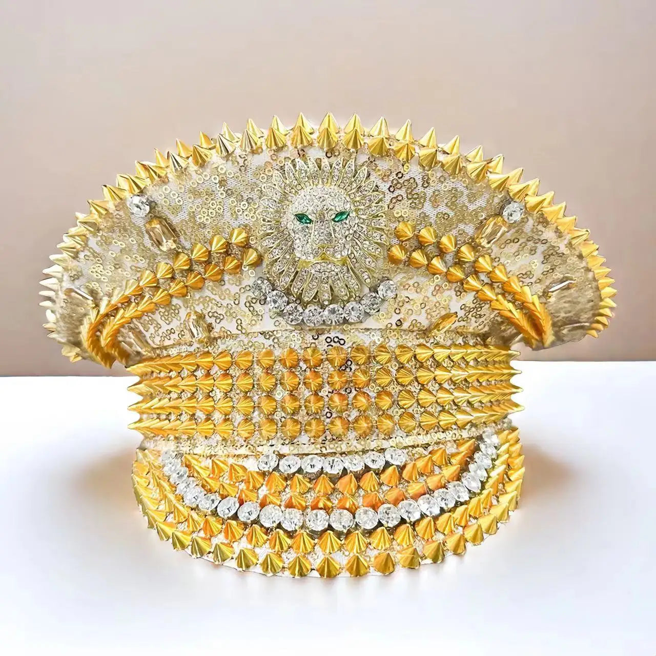 Golden Steampunk Captain Hat Rhinestone for Burning Man Festival Woman Rave Festivals Accessories ＆ Party Caps for Man