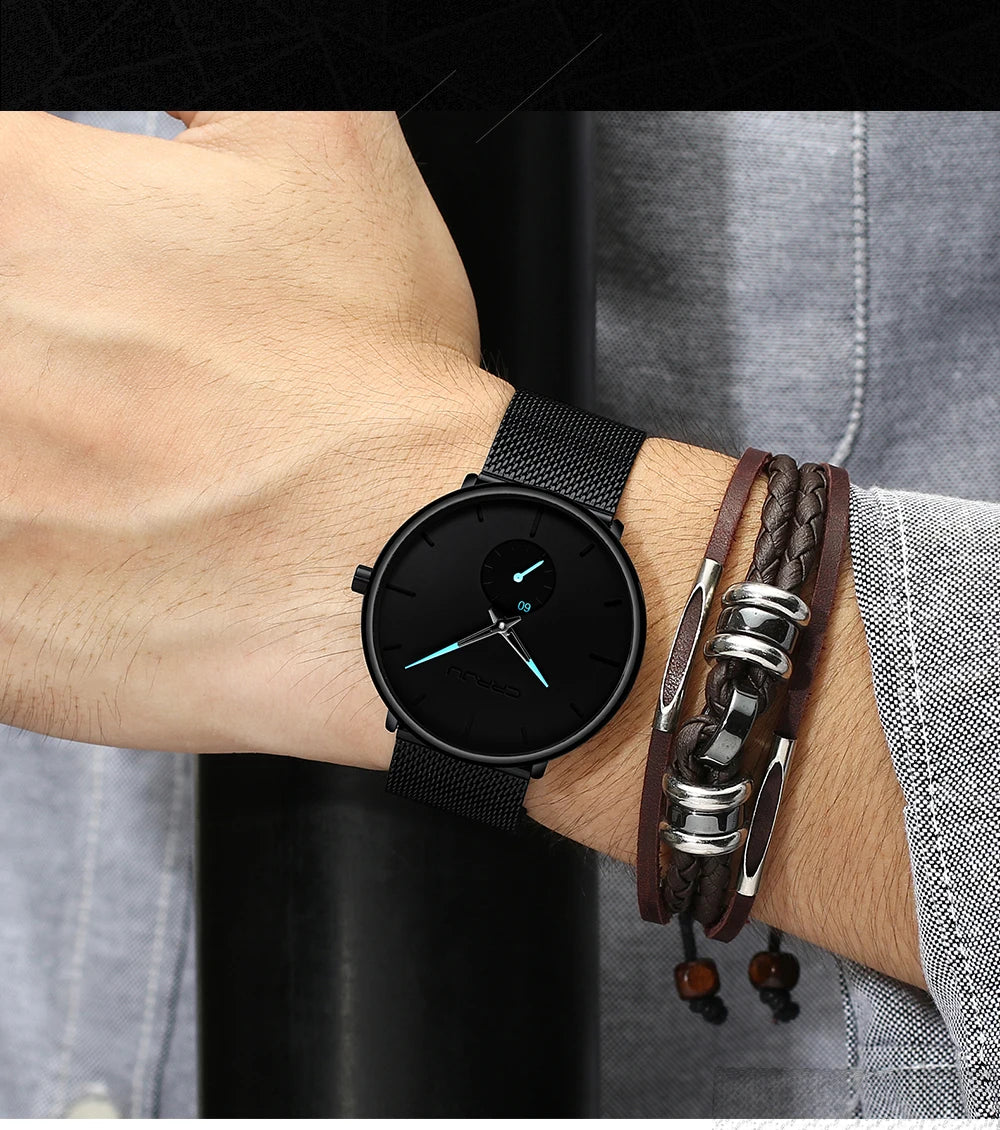 Fashion Mens Watches Top Brand Luxury Quartz Watch Men Casual Slim Mesh Steel Waterproof Sport Watch Relogio Masculino