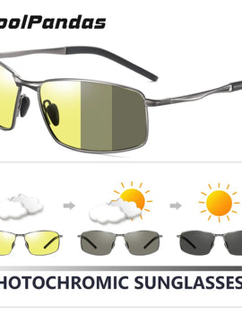 Photochromic Polarized Aluminum Metal Square Sunglasses for Men Driving Glasses