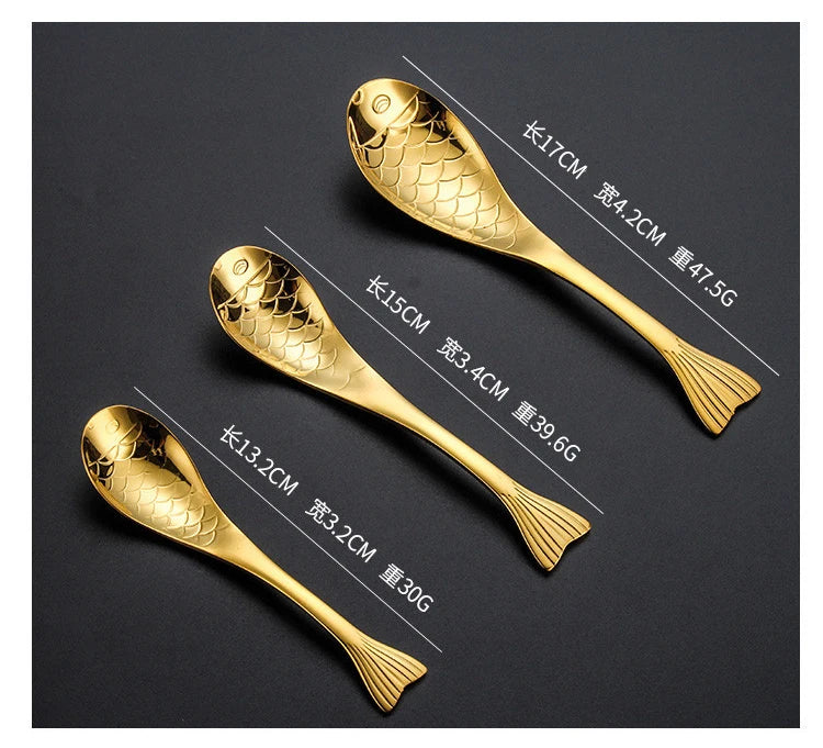 Cute Fish-Shaped Stainless Steel Soup Spoon, Food Grade Cutlery for Ice Cream Desserts, Creative Mermaid Spoon Kitchen Tableware
