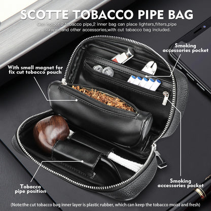 Leather Tobacco Pipe Bag Portable Multifunction Pu Leather Tobacco Pipe Case Tool Wood Tobacco pipe bag kit