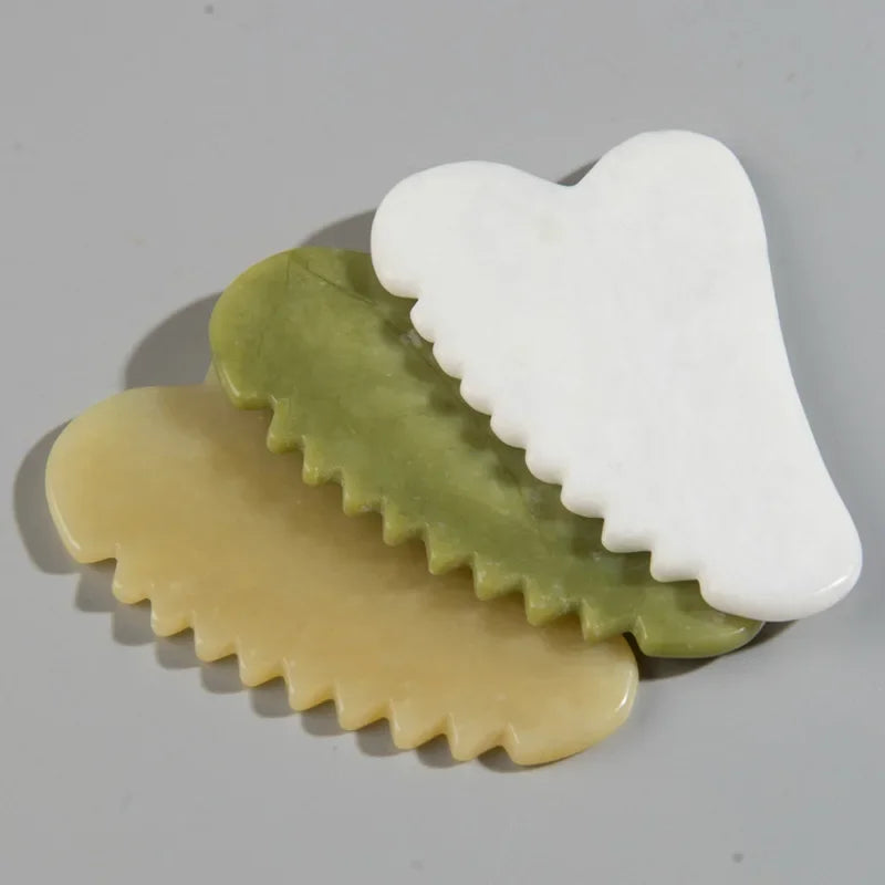 Jade Stone Gouache Scraper Sawtooth Gua Sha Massage Tools For Body Meridian Scraping Face Lifting Slimming Skin Detox Beauty SPA
