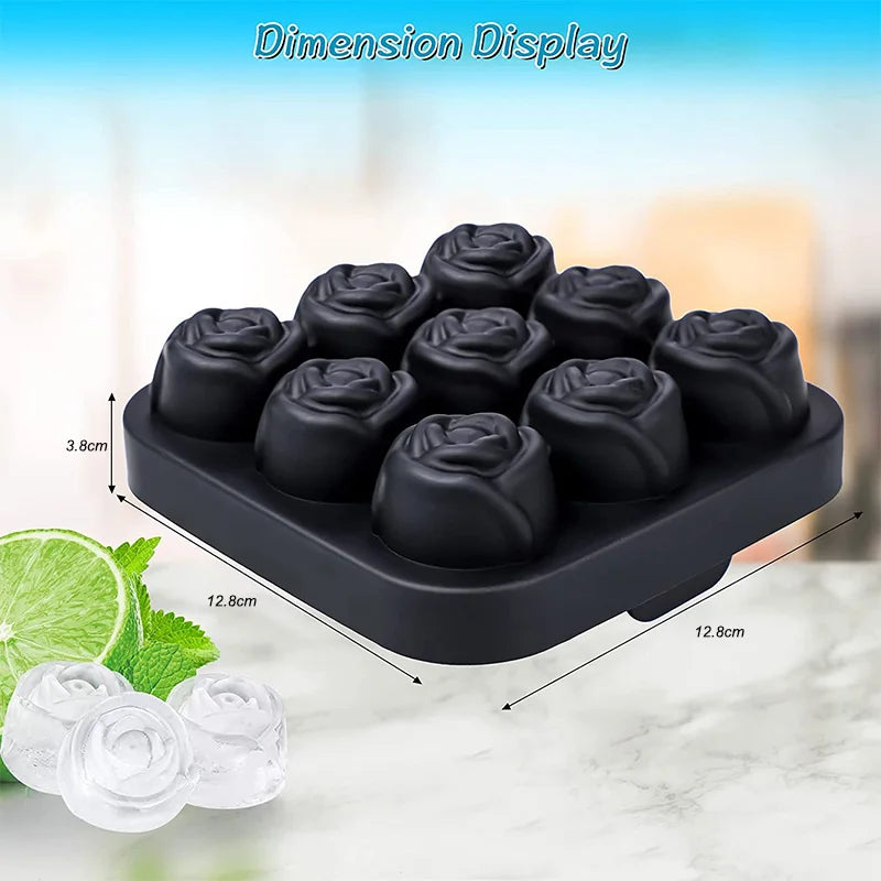 3D Rose Ice Molds 1.3 Inch, Small Ice Cube Trays, Make 9 Giant Cute Flower Shape Ice, Silicone Rubber Fun Big Ice Ball Maker