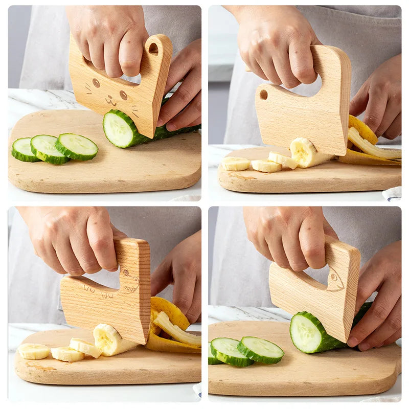 Wooden  Knife for Cooking Cute Fish Dinosaur Shape Kitchen Toy Vegetable Fruit Cutter Kitchen Tool Toys Wood Knife for