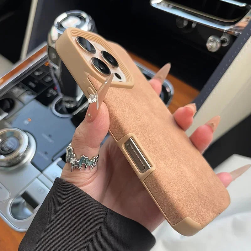 Luxury Matte Lambskin Faux Leather Phone Case For iPhone 17 16 Pro Max Air 15 14 Plus Shockproof Cover