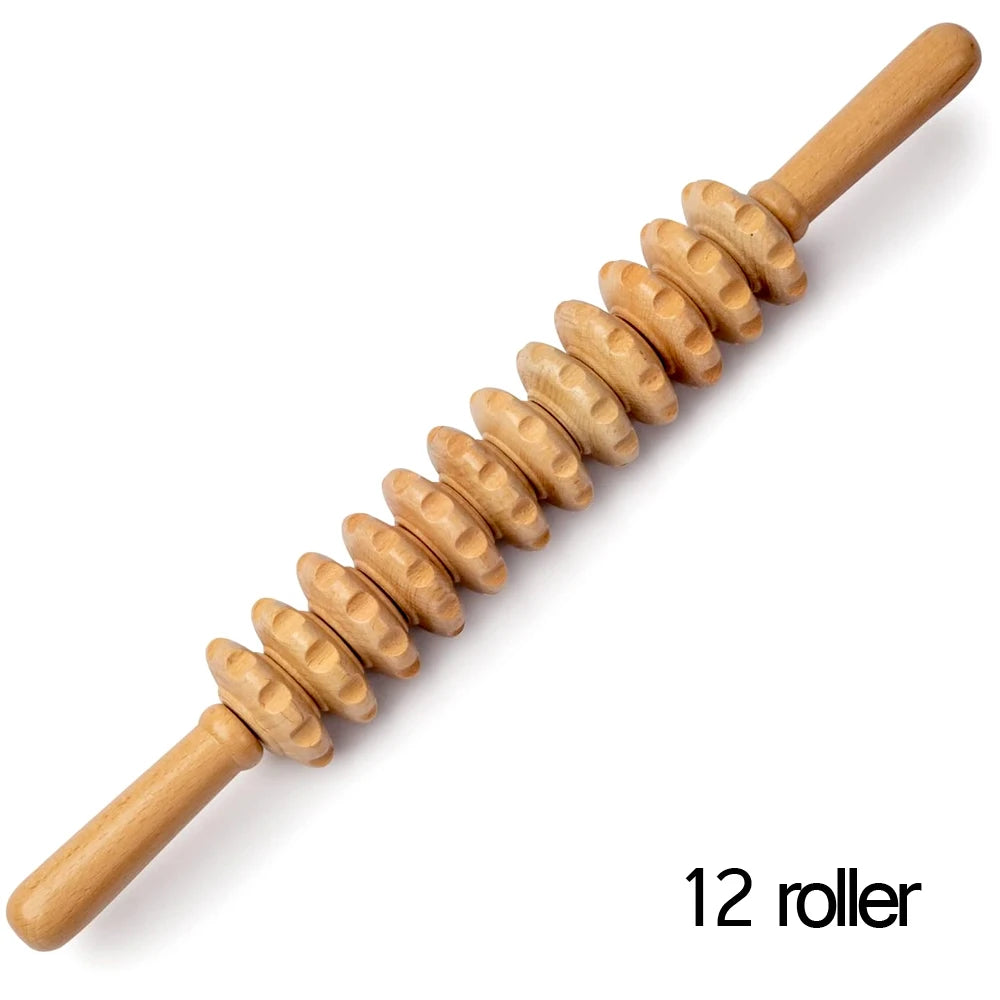 Wood Therapy Roller Massage Tools,Lymphatic Drainage Massager,Wooden Massage & Muscle Roller Stick,(12 Straight)