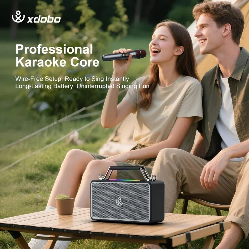 Bold Mini Portable Outdoor 80W High-Power Karaoke Speaker with 1 Microphone and Heavy Bass for Parties and Camping